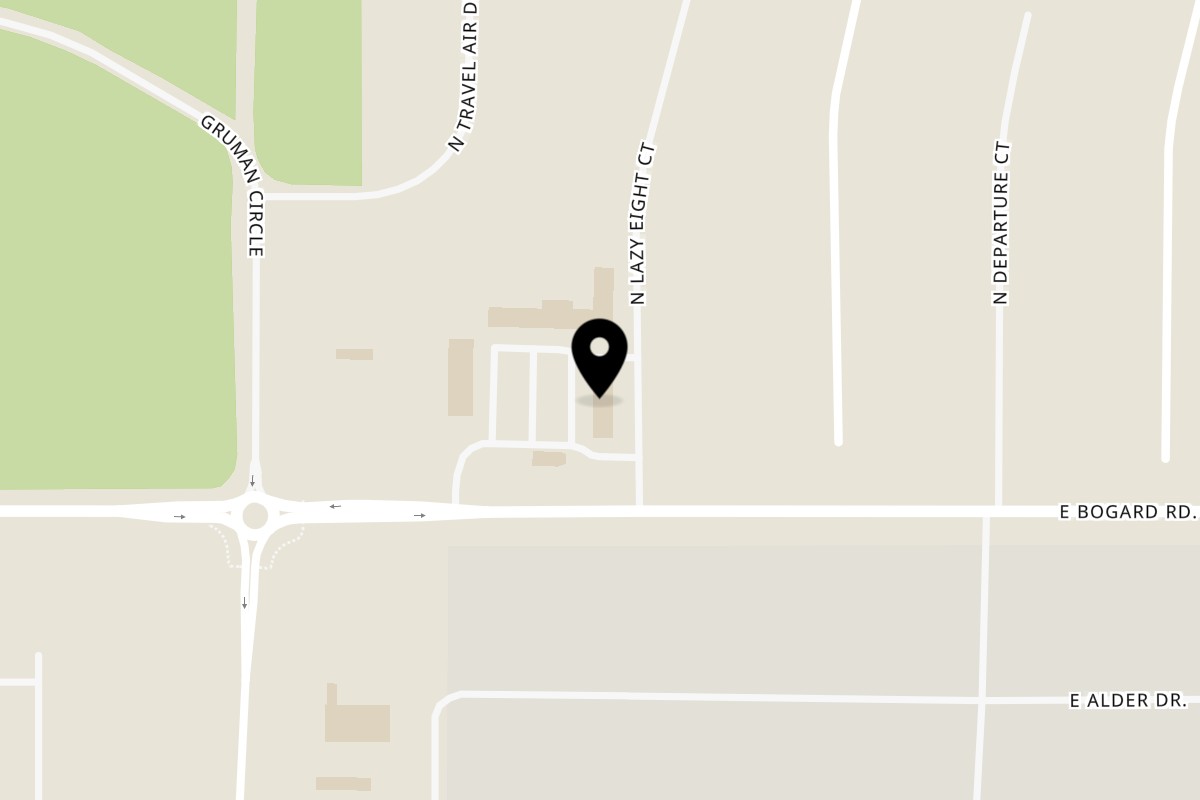 Map showing the location of Evangelo's on 3020 N Lazy Eight Ct in Wasilla